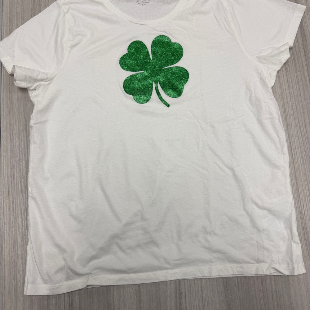 J. Crew White Collector Tee with sparkly shamrock